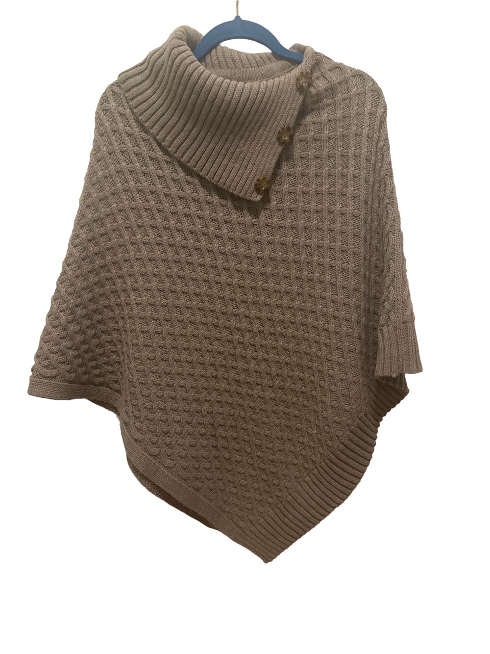 Fraas Taupe Textured Knit Poncho with Button Collar